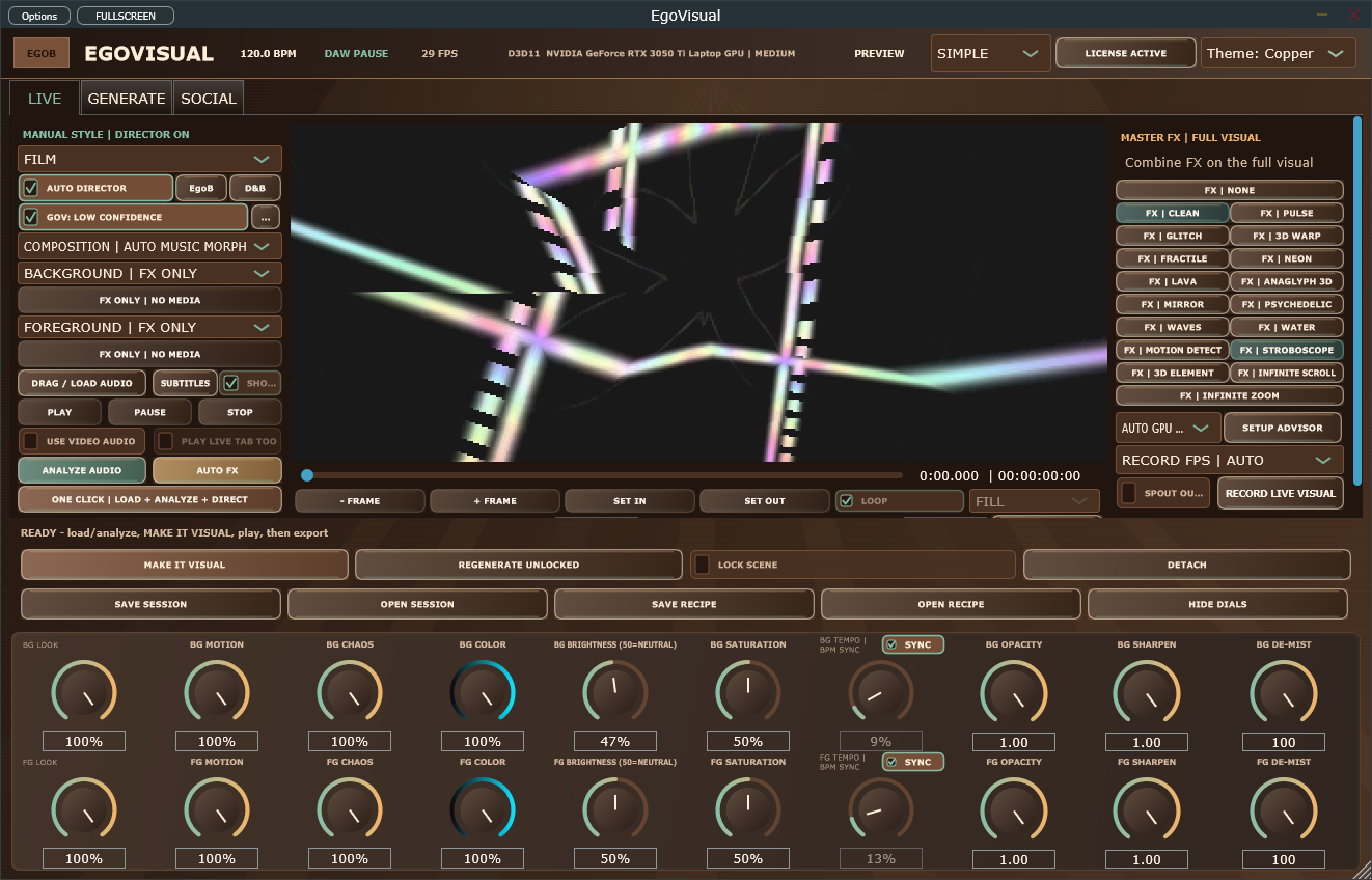 EgoVisual 11.2.1 standalone interface on Windows.