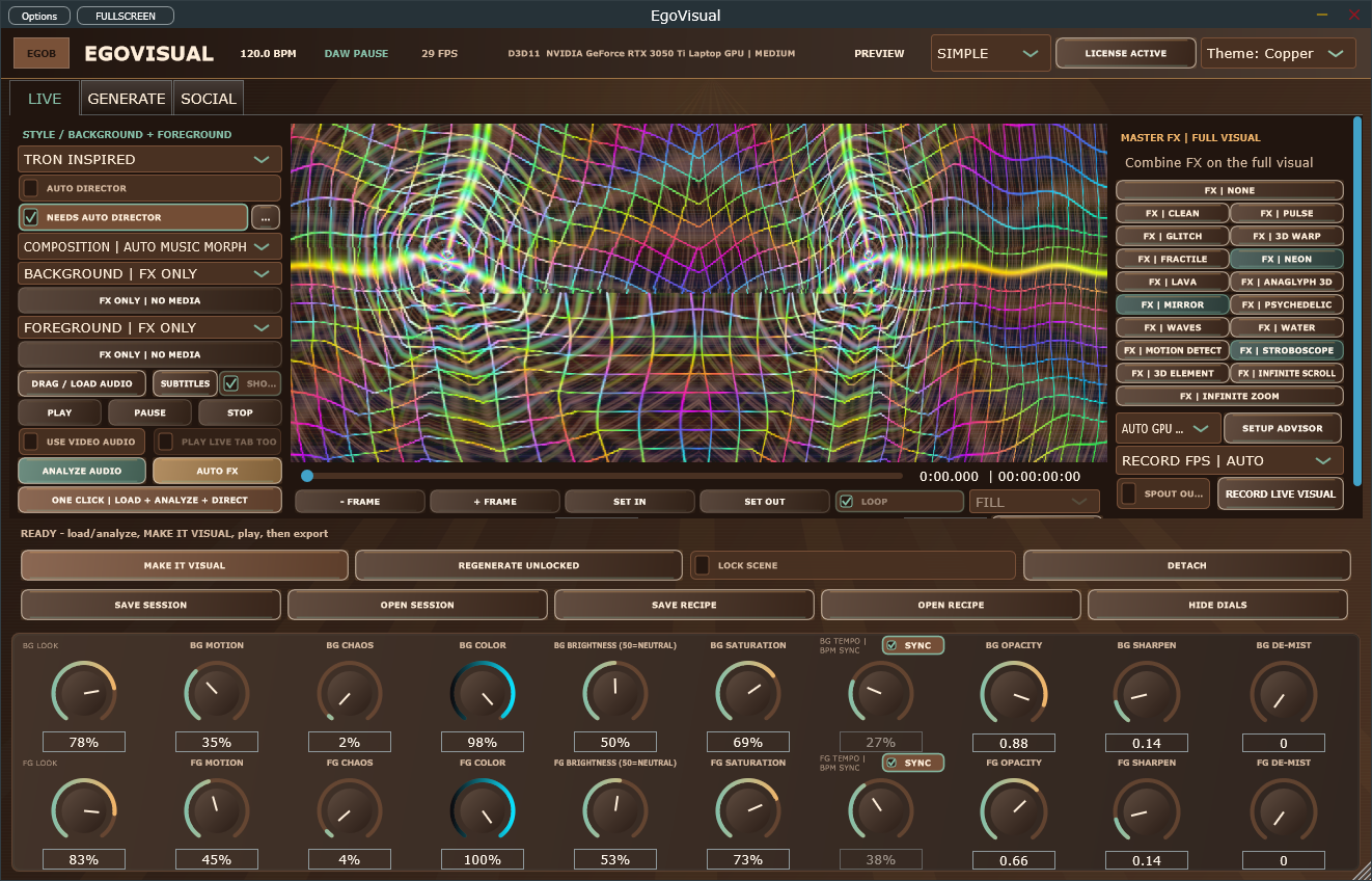 EgoVisual 11.2.1 standalone interface on Windows.