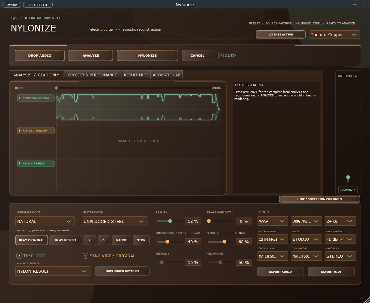 Nylonize: guitar source waveform and reconstruction controls (Windows 1.26.2)