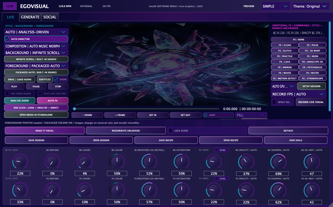 EgoVisual Mac preview with adaptive rendering and updated dial controls