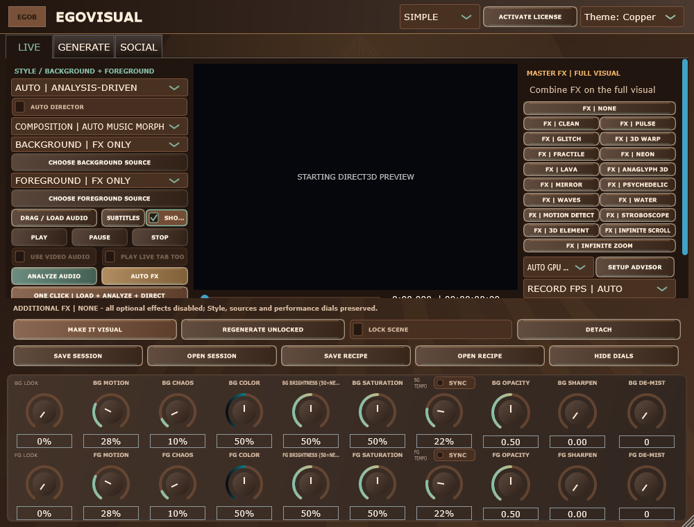 EgoVisual 5.8.5 Windows Master FX controls