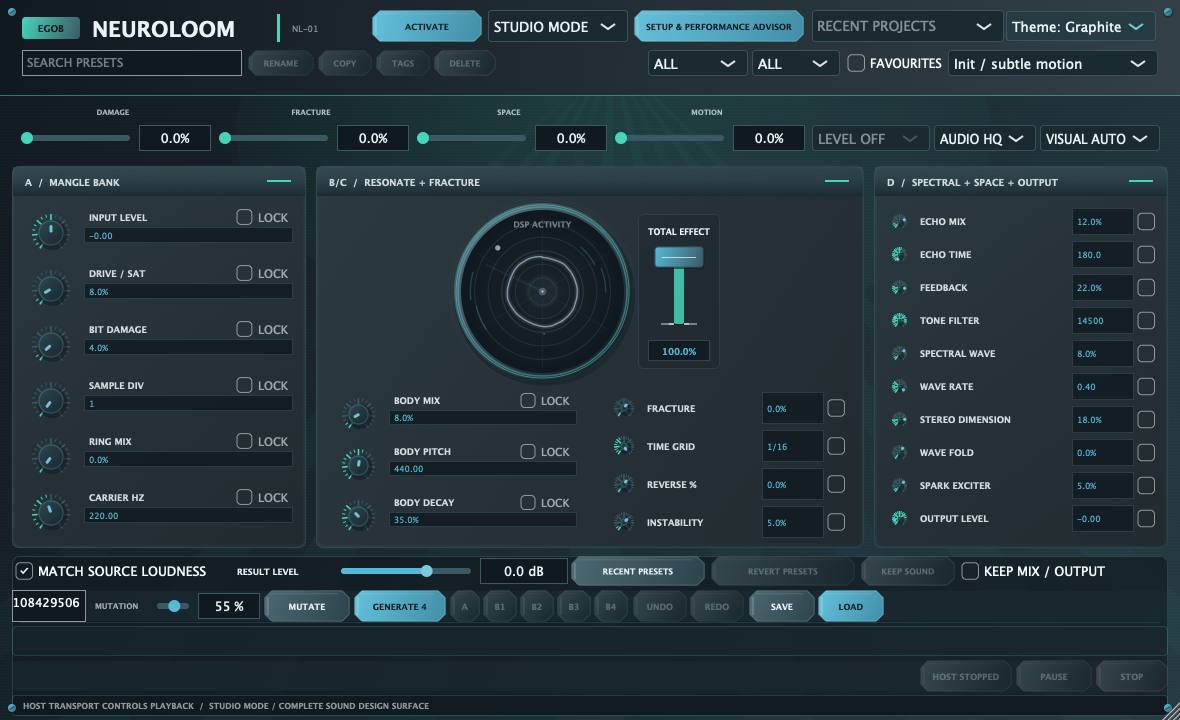 NeuroLoom Studio controls on macOS
