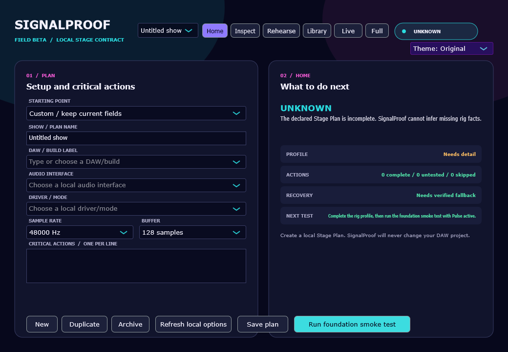 SignalProof 0.7.1 readiness workspace and selectable interface themes